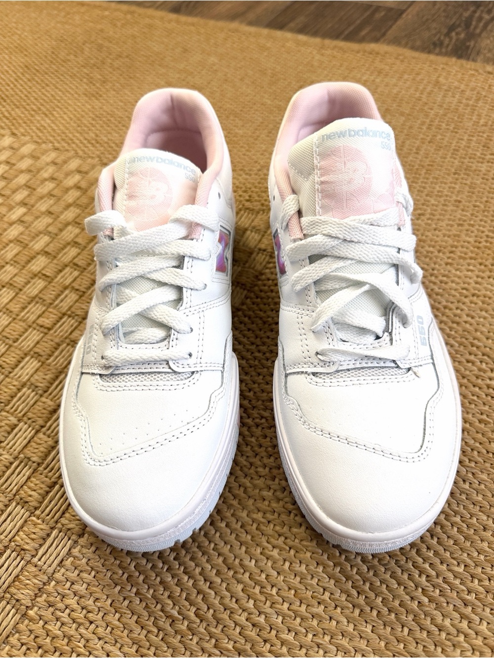 New Balance 550 Girls’ White/Multi Iridescent Sneaker—7 - Picture 3 of 14